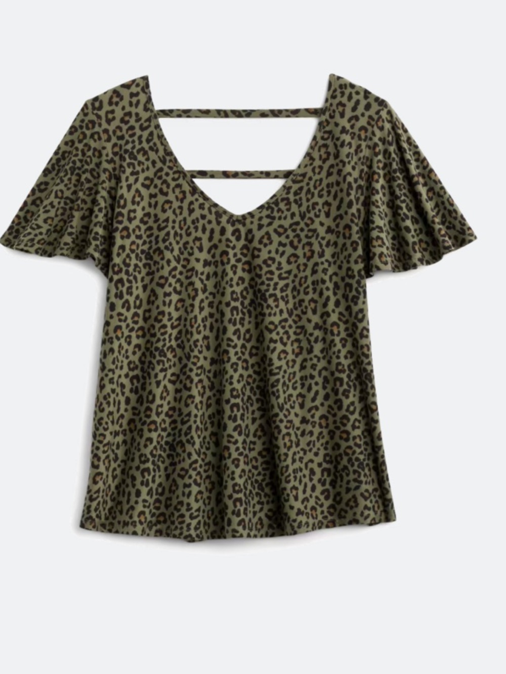 Nine Britton Makenna Flutter Sleeve Olive Leopard Knit Top. Size XL